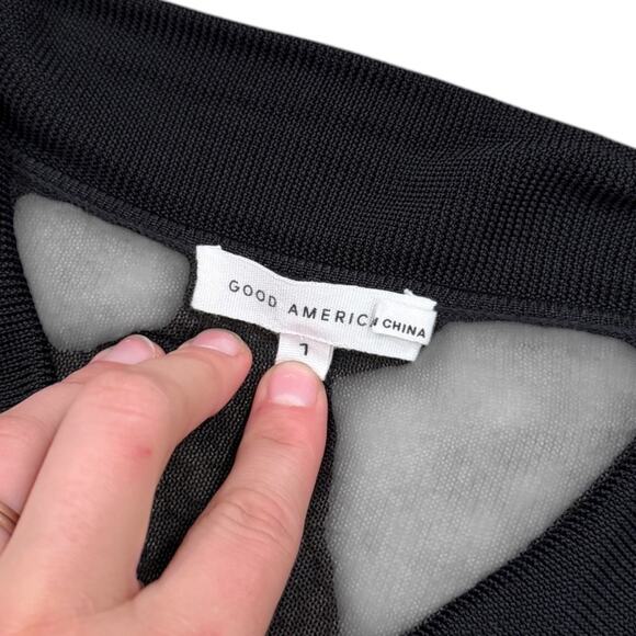 Good American Sheer Button-up Polo Shirt In Black - Picture 6 of 7